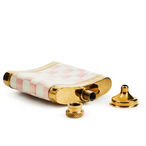 MacKenzie-Childs Rosy Check 3260 Flask - Pink and Gold Checkered Flask - NWT - Picture 4 of 6